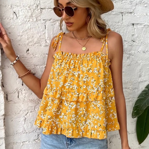 Floral Yellow Boho Top NWOT - Picture 1 of 4